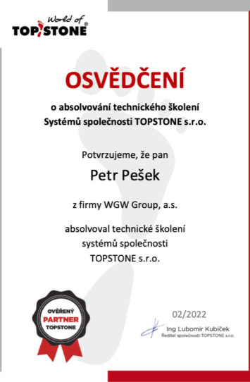 osvědčení TOPSTONE