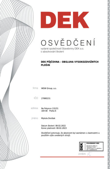 osvedceni Vysokozdvižné plošiny